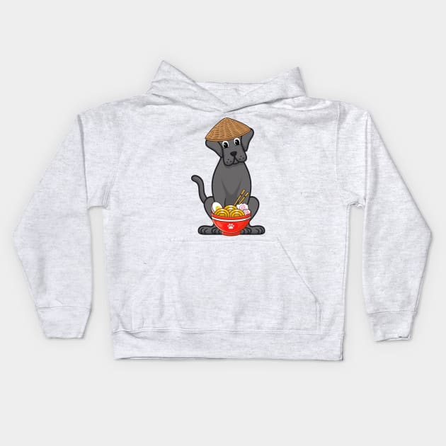 Funny big dog is eating noodles Kids Hoodie by Pet Station